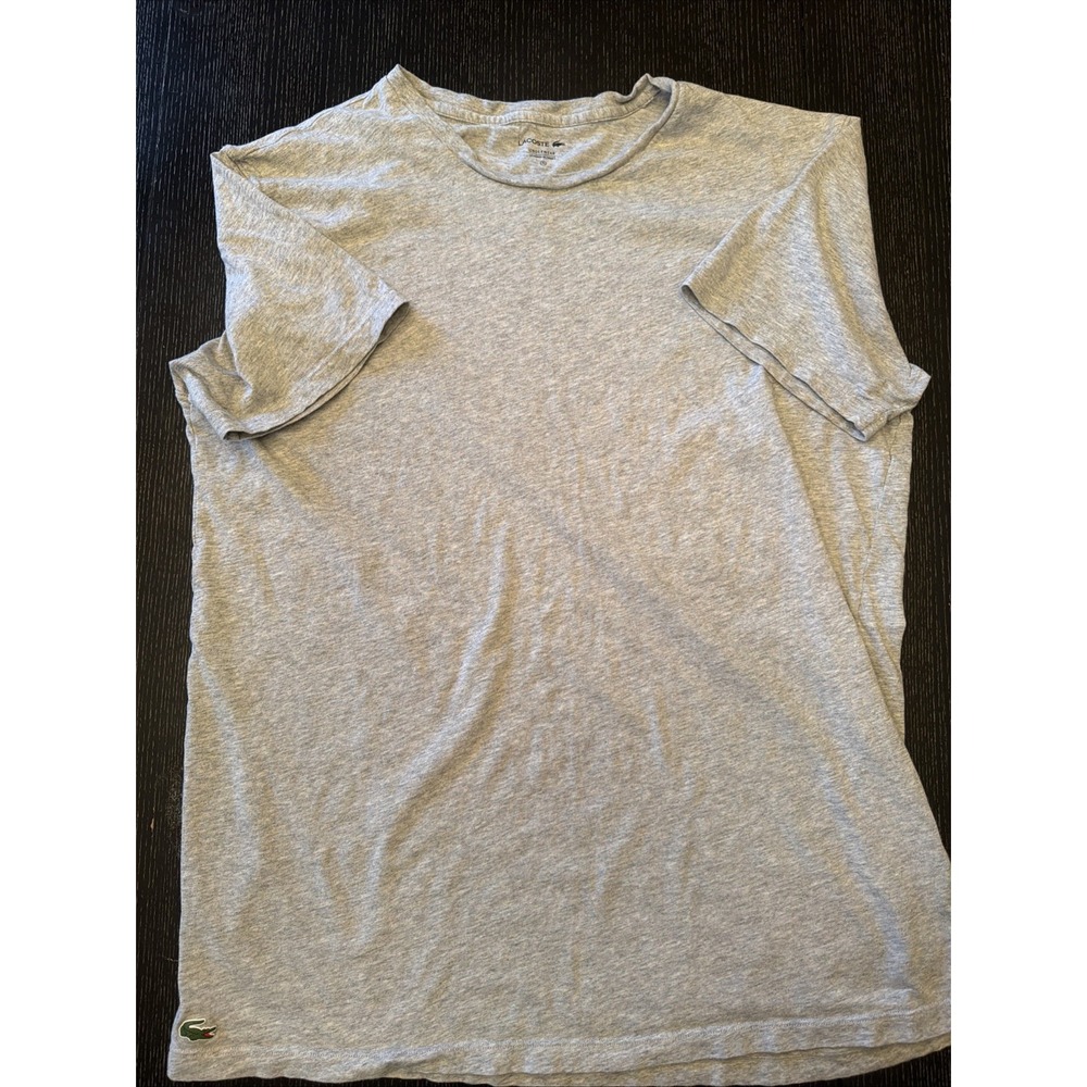 Lacoste Loungewear Heather Gray Crew Tee Green Croc Mens 5 L (D)